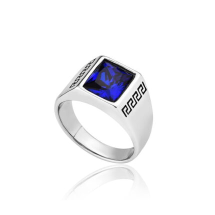 Anel Aço com Zircônia Blue